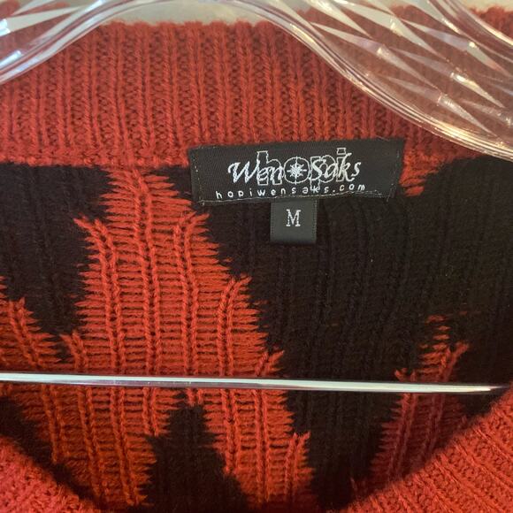 Hopi Wen Saks Zig Zag Stripes Red And Black Knit Shawl Size Medium Women’s - Picture 4 of 5